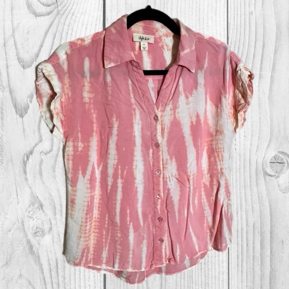 Style & Co. Pink and White Button Down Shirt size small - Picture 1 of 5